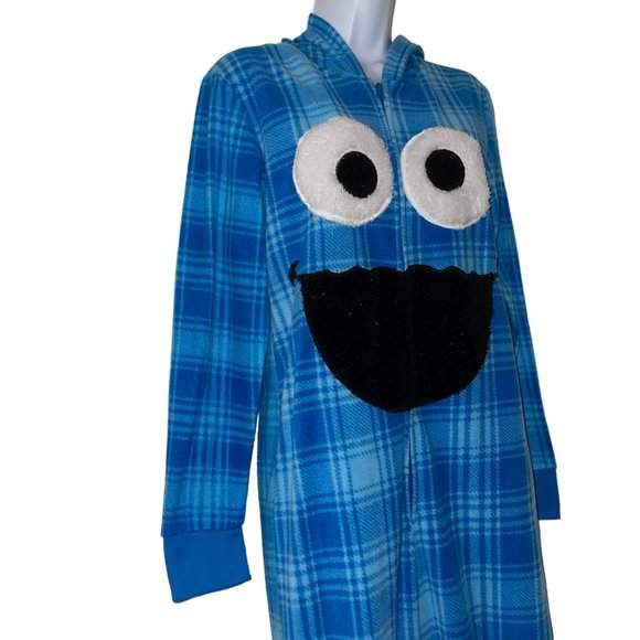 Sesame Street Cookie Monster Unionsuit Juniors L 11 13 Blue Costume Pajamas PJs - Picture 3 of 9